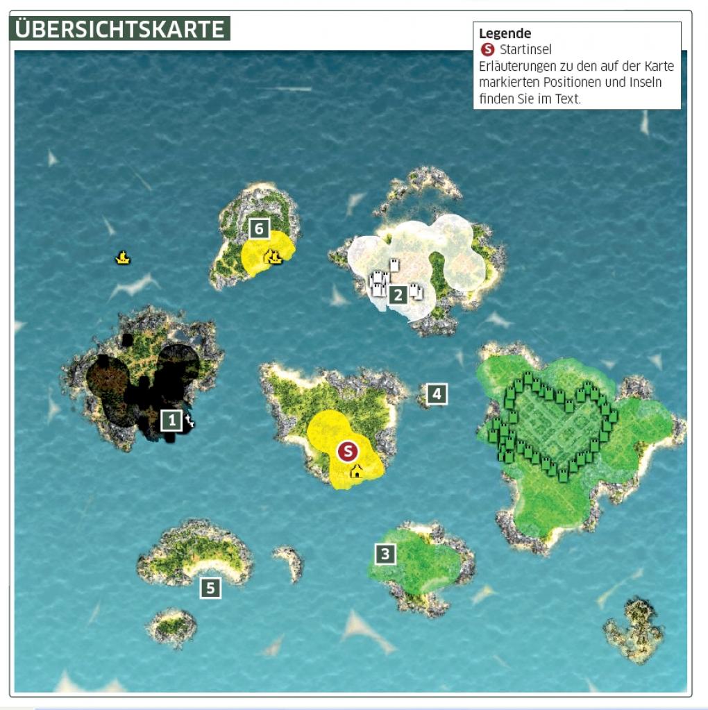 Übersichtskarte zu Anno 1404 - Komplettlösung: Mission 2 - Im Zeichen des Kreuzes