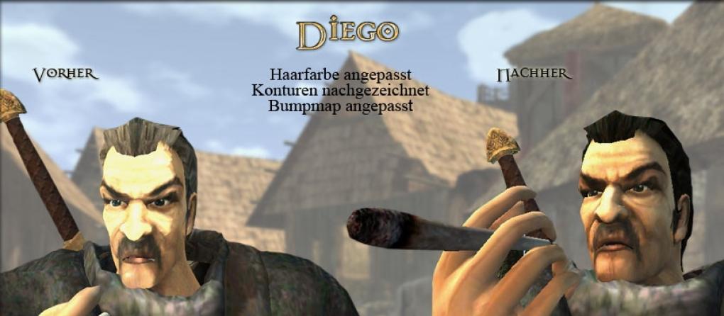 Vergleichsbild zur Gesichter-Texturen-Mod von iks. Diego vorher ... und Diego danach.