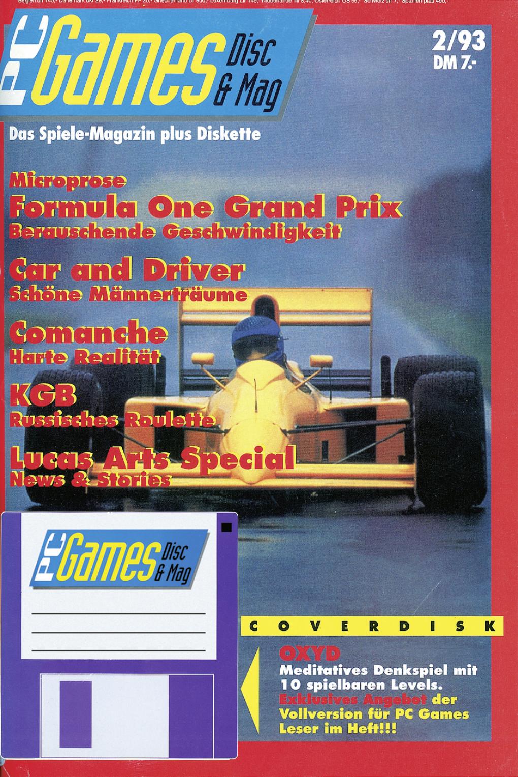 PC Games Ausgabe 02/93 - Titelthema: Formula One Grand Prix