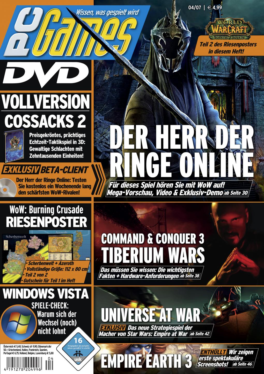 PC Games Ausgabe 04/07 - Titelthema: Der Herr der Ringe Online, Command & Conquer 3 und Universe at War.