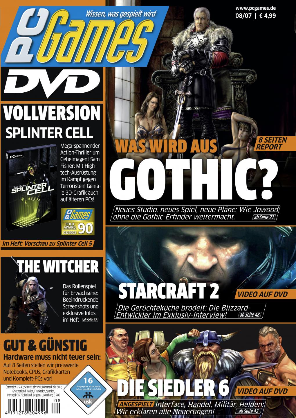 PC Games Ausgabe 08/07 - Titelthema: Die Zukunft von Gothic, Starcraft 2 und Die Siedler 6