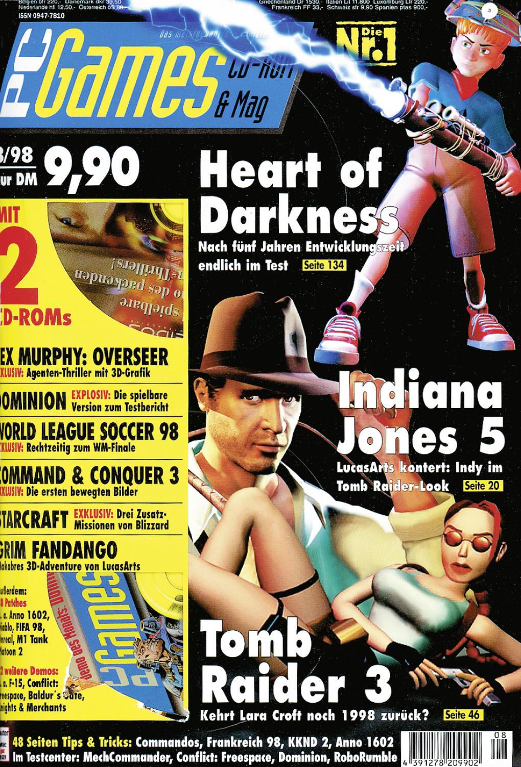PC Games Ausgabe 08/98 - Titelthema: Heart of Darkness, Indiana Jones 5 und Tomb Raider 3