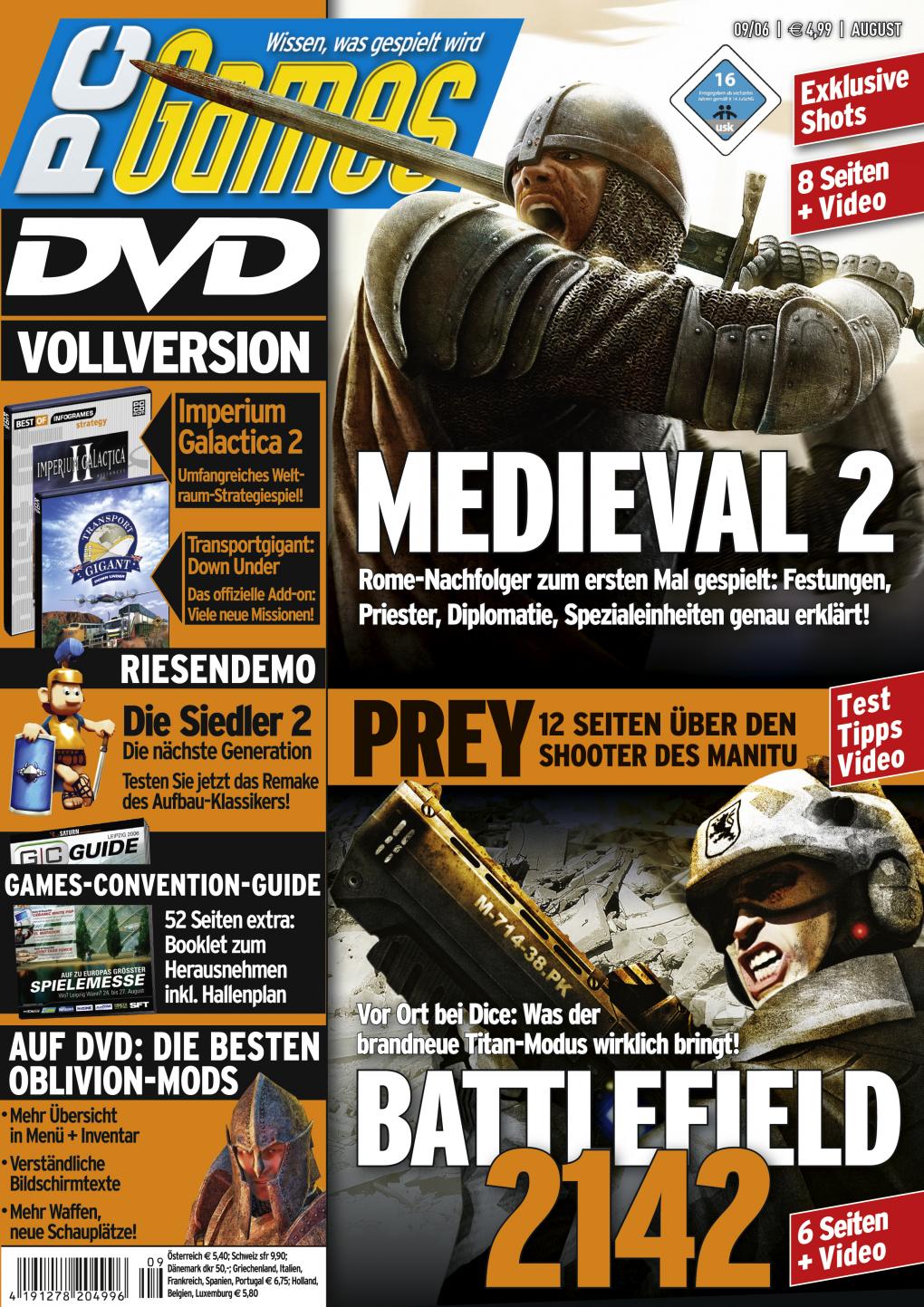 PC Games Ausgabe 09/06 - Titelthema: Medieval 2 und Battlefield 2142