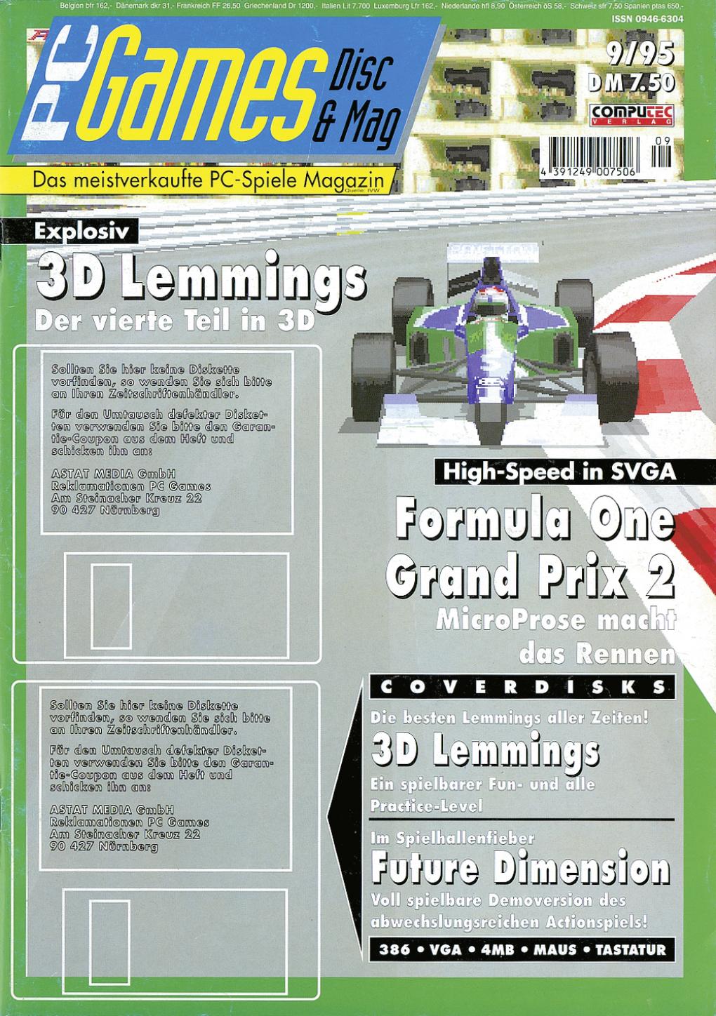 PC Games Ausgabe 09/95 - Titelthema: Formula One Grand Prix 2 (Ausgabe 08/95 fehlt)