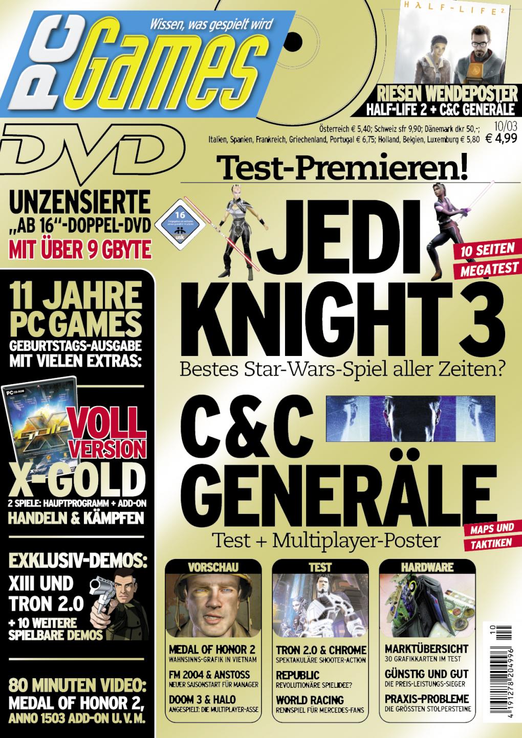 PC Games Ausgabe 10/03 - Titelthema: Jedi Knight 3 und Command & Conquer - Generäle
