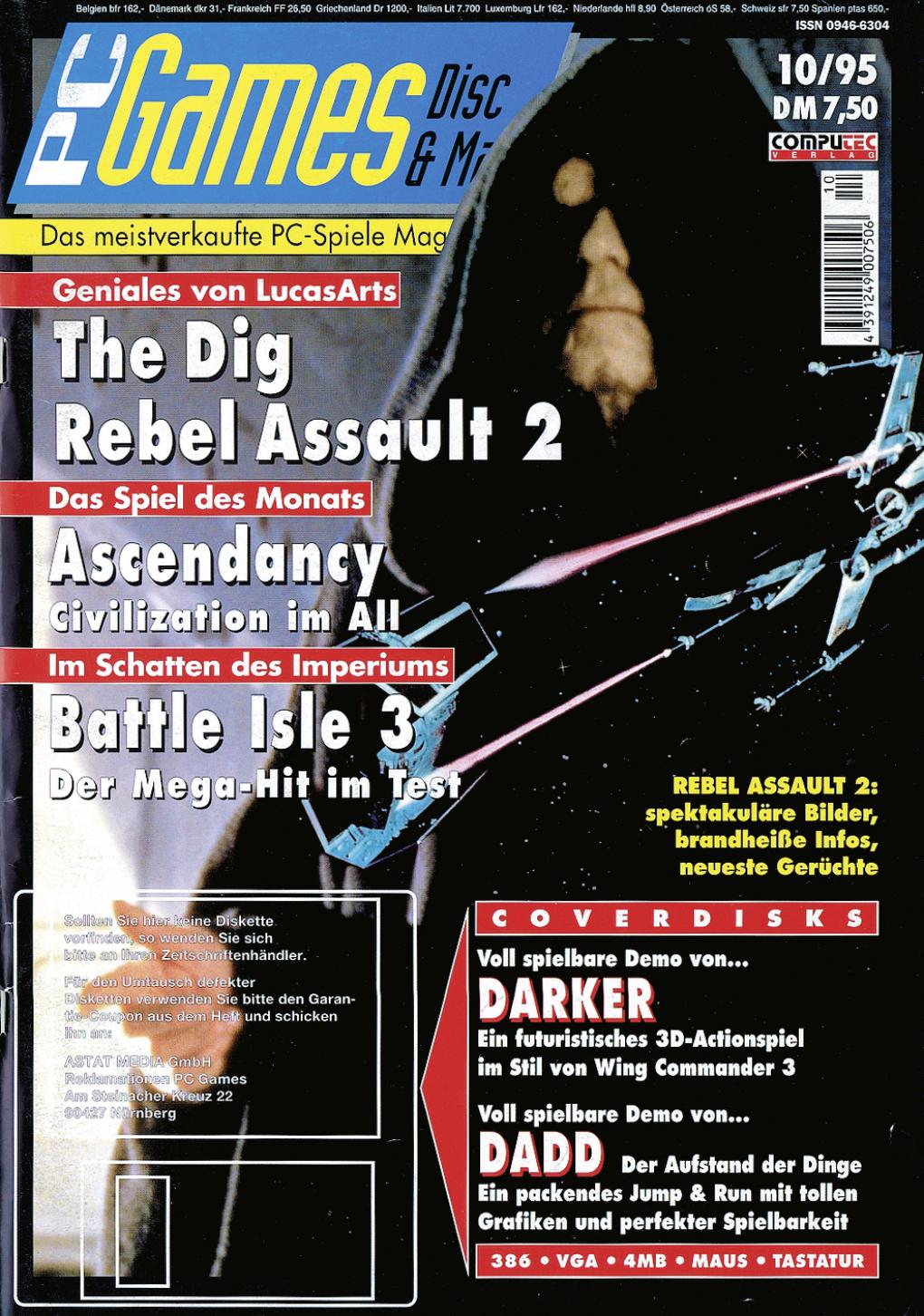 PC Games Ausgabe 10/95 - Titelthema: Rebel Assault 2