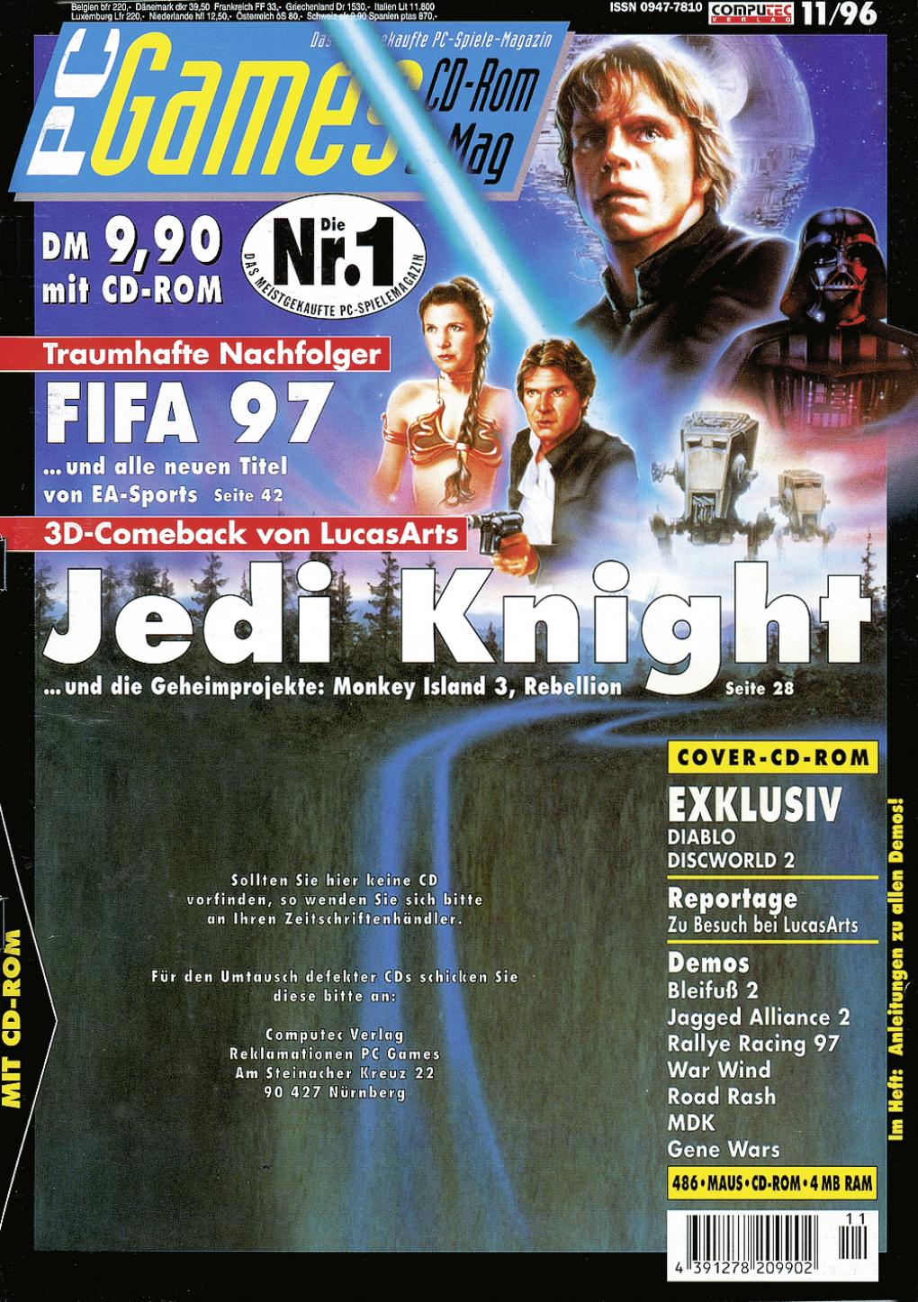 PC Games Ausgabe 11/96 - Titelthema: Jedi Knight