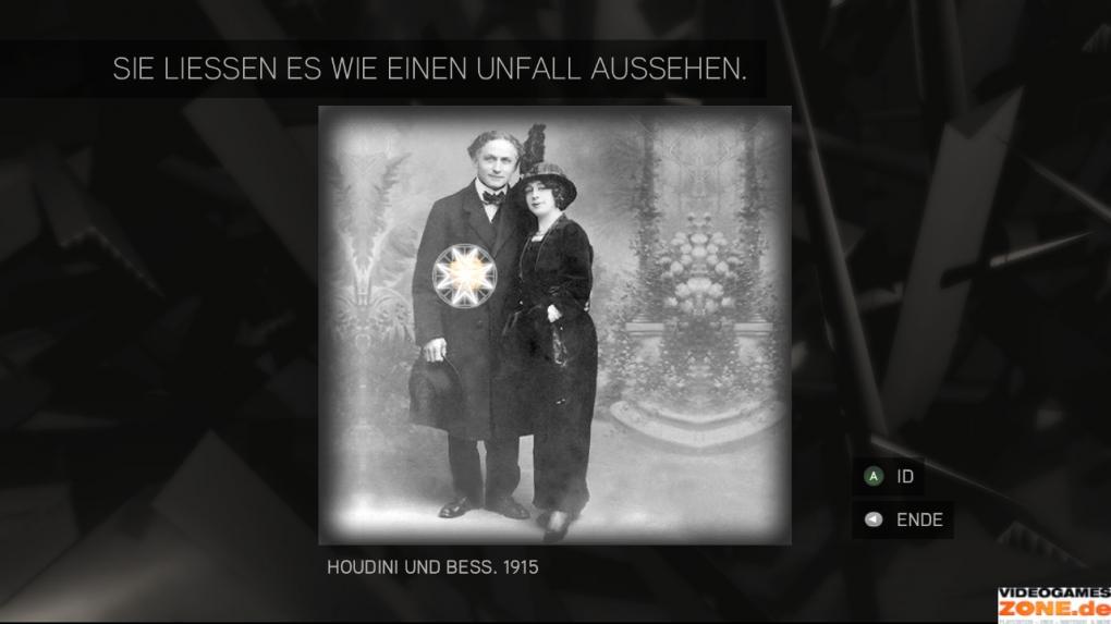 Sucht auf den Fotos von Houdini und Gandhi nach den Edenäpfeln auf Brusthöhe der Männer. Im nächsten Bildschirm lautet der Code 312. (1)