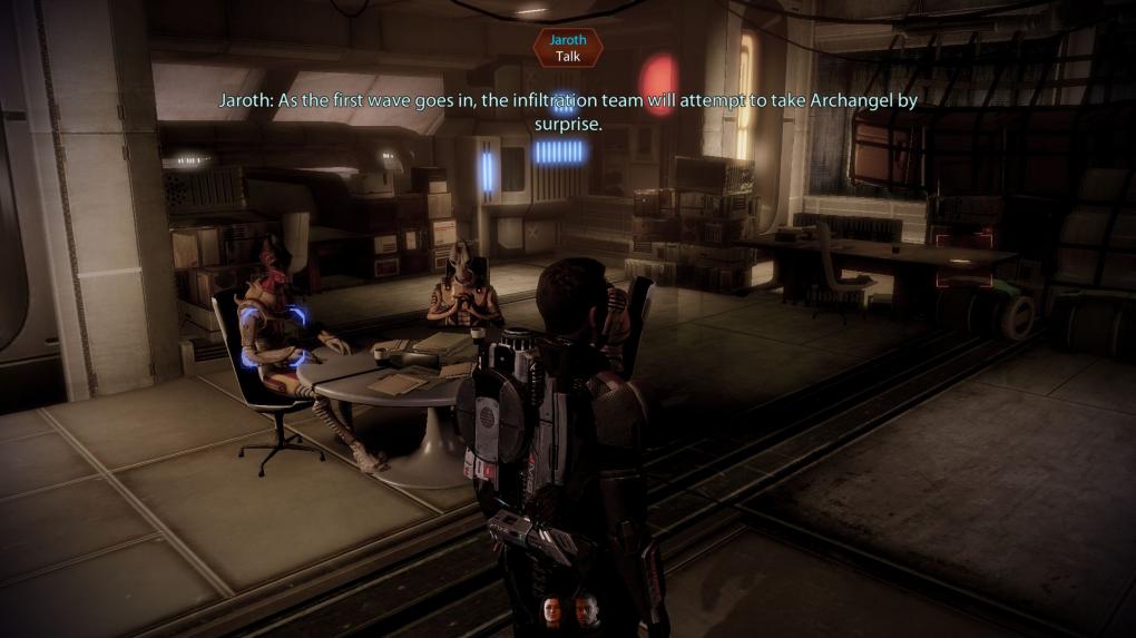3.2.3 Archangel: Datapad sichergestellt: Auf dem Weg zu Archangels Unterschlupf passieren wir diesen Raum voller salarianischer Söldner. Hinten liegt ein Datapad, das Aria aus dem Club Afterlife brennend interessiert.