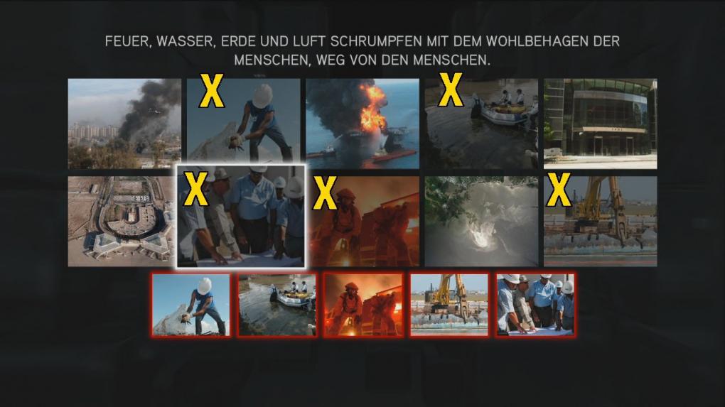 Assassin's Creed: Brotherhood Komplettlösung: Glyphen-Rätsel Nr. 7: Gesucht sind diesmal Menschen, die gegen die Elemente kämpfen. Die fünf gezeigten Bilder führen euch zum Erfolg.