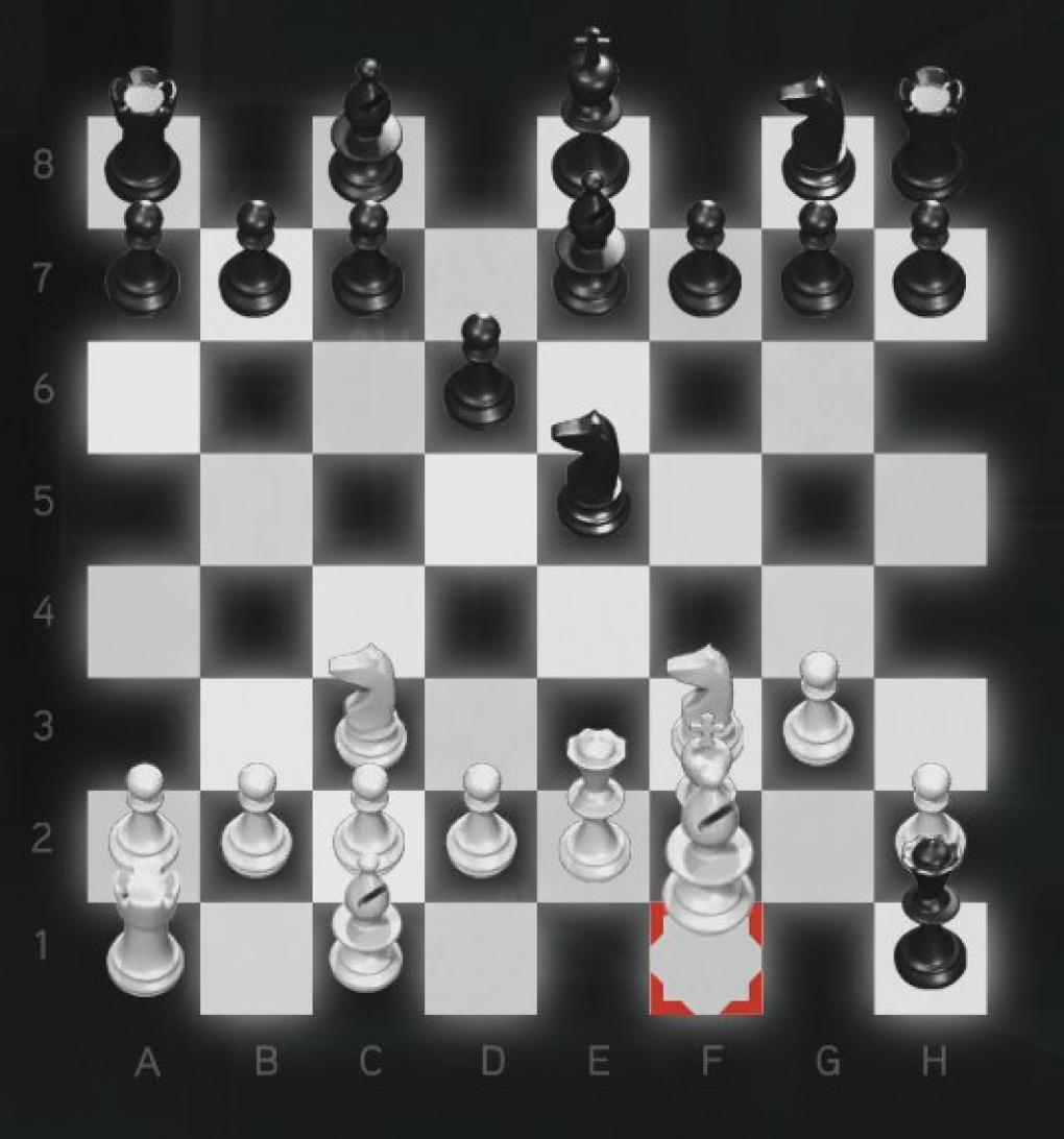 Assassin's Creed: Brotherhood Komplettlösung: Glyphen-Rätsel Nr. 9: Um euren Springer zu decken, verschiebt ihr den Läufer von F1 auf G2.