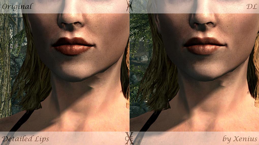 Hier seht ihr den Unterschied hinsichtlich der Lippen in Skyrim. Links das Original, rechts mit Mod.