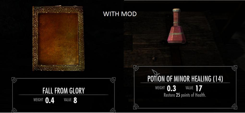 Mithilfe dieser Mod werden die Gewichte der verschiedenen Items in Skyrim angepasst.