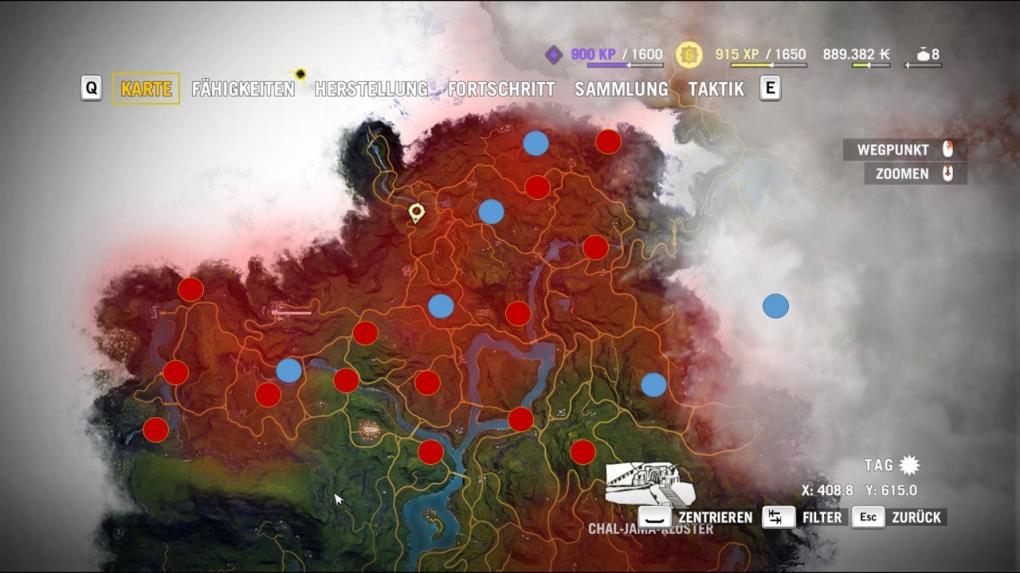 Far Cry 4 Sammelobjekte - Yalung-Masken (rot) und verlorene Briefe (blau)