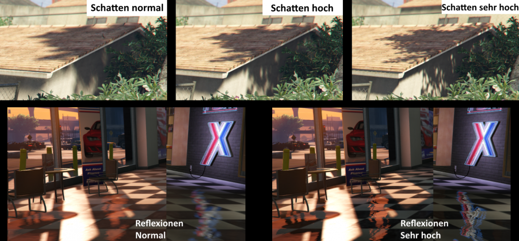 Schatten und Reflexionen in GTA 5 PC.