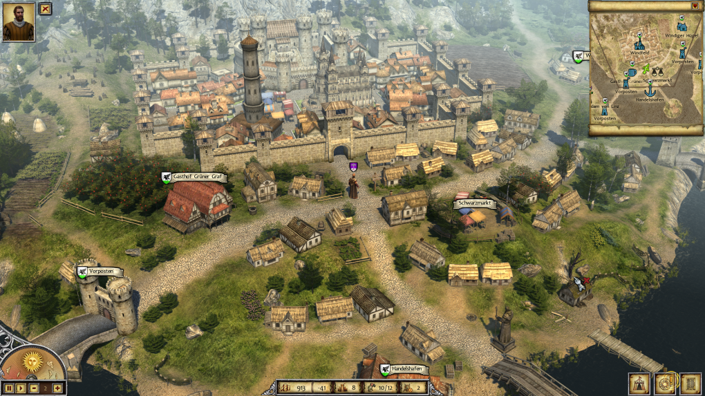 Größere Städte wie hier das gezeigte Windfeld gibt es eher selten im Spiel. Die Questareale erinnern insgesamt ein wenig an die Strategiekarte der Total War-Reihe.