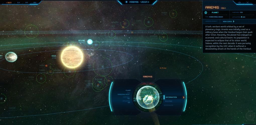 Detail-Infos zu allen Planeten erzählen jede Menge kleine Hintergrundgeschichten zum Spieluniversum von Star Citizen.