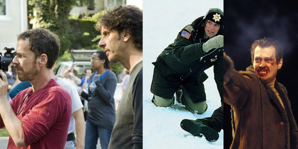 Links: Ethan und Joel Cohan bei den Dreharbeiten zu 'Burn After Reading - Wer verbrennt sich hier die Finger?' (2008) / Mitte: 'Fargo' (1995) / Rechts: 'Fargo' (1995)