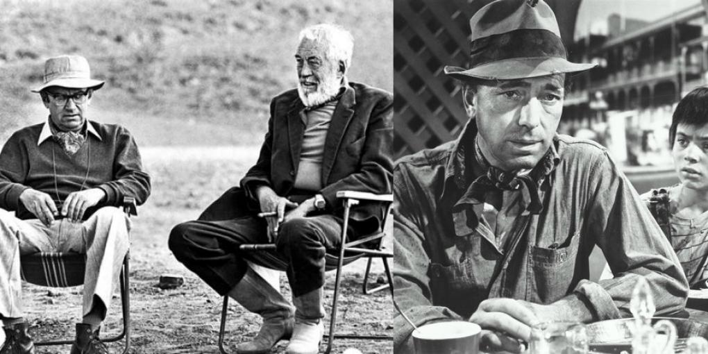 Links: Oswald Morris und John Huston bei den Dreharbeiten zu 'Der Mann, der König sein wollte' (1975) / Rechts: 'Der Schatz der Sierra Madre' (1947)