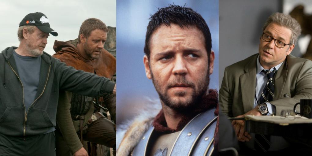 Links: Ridley Scott bei den Dreharbeiten zu 'Robin Hood' (2010) / Mitte: 'Gladiator' (2000) / Rechts: 'Der Mann, der niemals lebte' (2008)