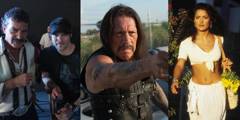 Links: Antonio Banderas und Robert Rodriguez bei den Dreharbeiten zu 'Machete Kills' (2013) / Mitte: 'Machete Kills' / Rechts: 'Desperado' (1995)