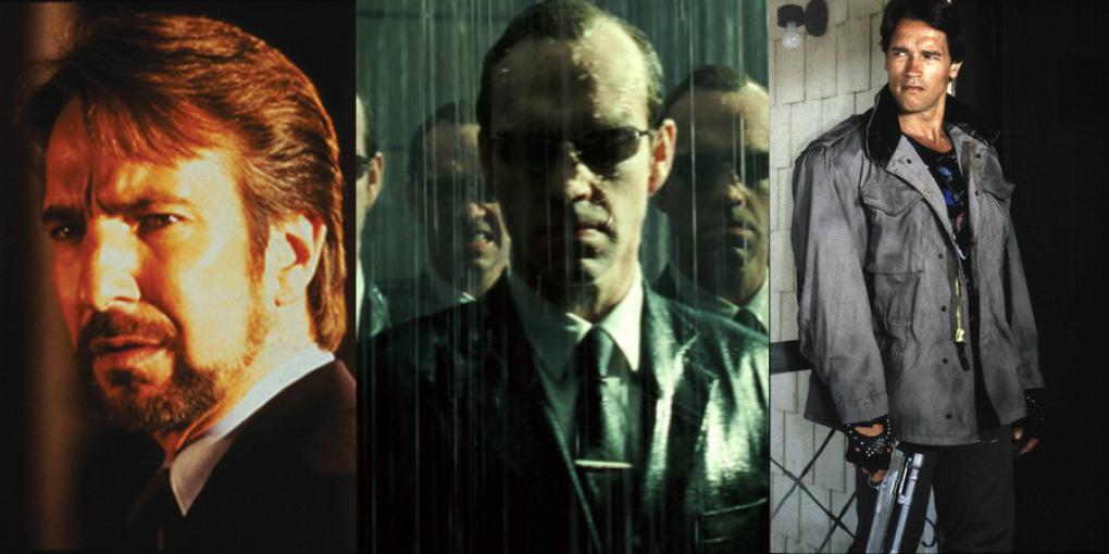 Links: 'Stirb Langsam' (1988) / Mitte: 'Matrix' (1999) / Rechts: 'Terminator' (1984)