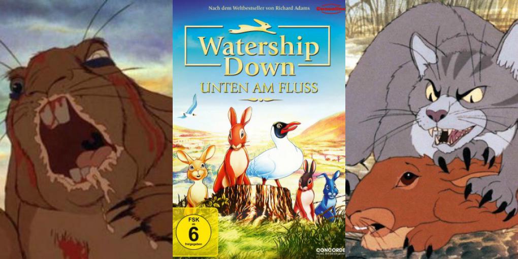 "Watership Down - Unten am Fluß" wegen einiger brutalen und blutigen Szenen nicht unbedingt was für Kinder. In der Mitte ist das Cover der DVD zu sehen. 