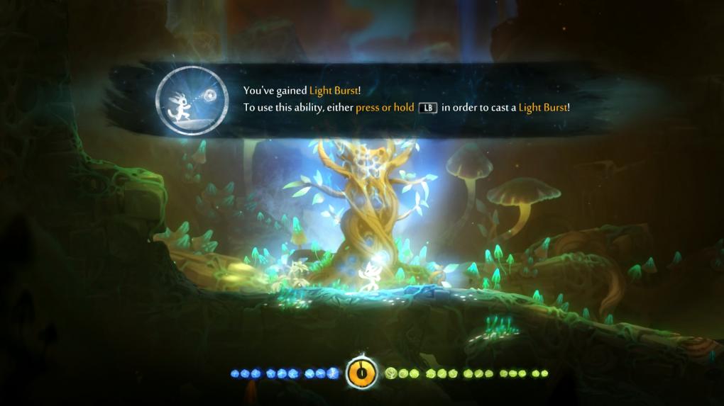 Mit der zweiten neuen Fähigkeit "Light Burst" schleudert Ori nun Lichtgranaten.