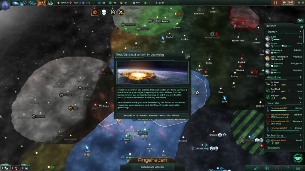Die Präsentation von Stellaris ist knochentrocken. Das Strategiespiel entfaltet seine Faszination vorrangig über (auf Wunsch deutsche) Texte.