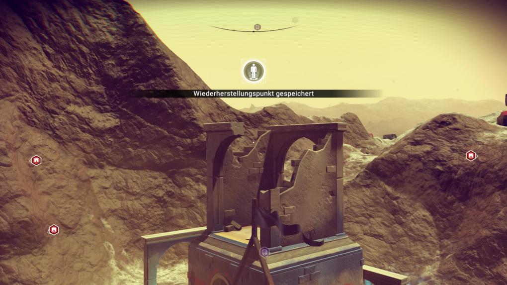 Sobald 'Wiederherstellungspunkt gespeichert' erscheint, wurde der No Man's Sky-Spielstand erfolgreich gesichert.