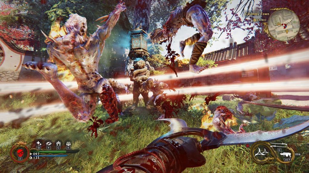 Shadow Warrior 2 im Test: Der Gewaltgrad ist hoch, Widersacher lassen sich in Einzelteile zerlegen - das klappt auch bei Menschen!