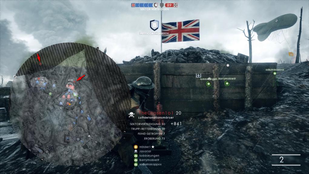 Battlefield 1: Die kurz aufblitzenden Mörsersymbole sollten immer Priorität haben, denn da sitzen unsere direkten Gegenspieler.