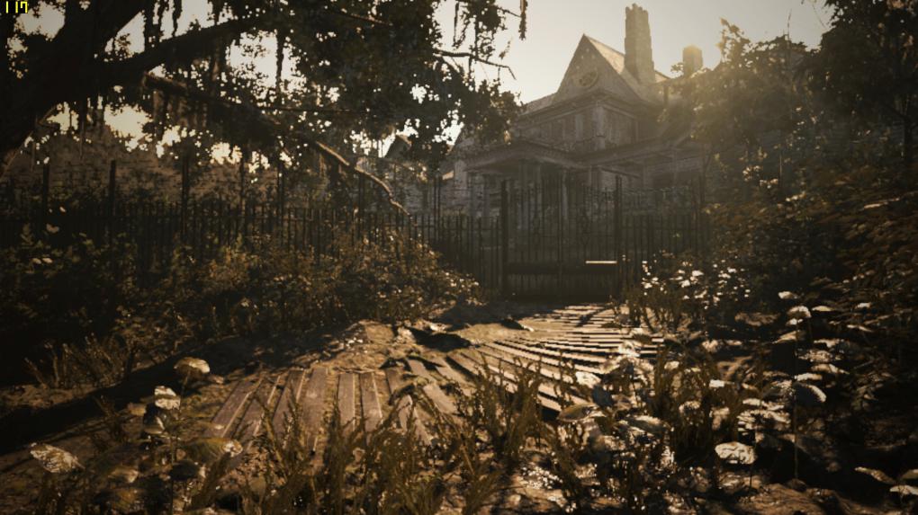 Resident Evil 7 in Full HD mit maximalen Details mit der GTX 970 und einer Renderskalierung von 0,5. Die interne Auflösung beträgt nur 960 × 540 Pixel, das Bild wird anschließend wieder auf die Full-HD-Auflösung hochgerechnet (Upscaling). Dies resultiert in einer detailarmen flimmernden Klötzchengrafik, spart im Gegenzug allerdings auch viel Leistung und etwas Speicher. Letzterer ist bei der GTX 970 jedoch noch immer ein limitierender Faktor - trotz agressivem Upscaling und schlechter Optik ruckelt das Spiel noch immer - in diesem Fall keine gute Option für ein Frameraten-Tuning
