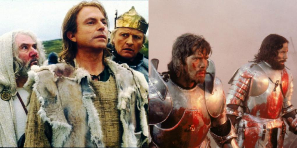 Links: Sam Neill als Protagonist in 'Merlin' / Rechts: In 'Excalibur' geht's blutig zur Sache