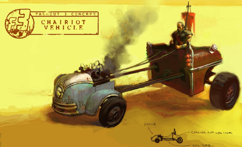 Einige Konzeptzeichnungen für Van Buren waren richtig spektakulär. Darunter zum Beispiel die Karossen von Caesars Legion, die römischen Pferdewagen nachempfunden sind.