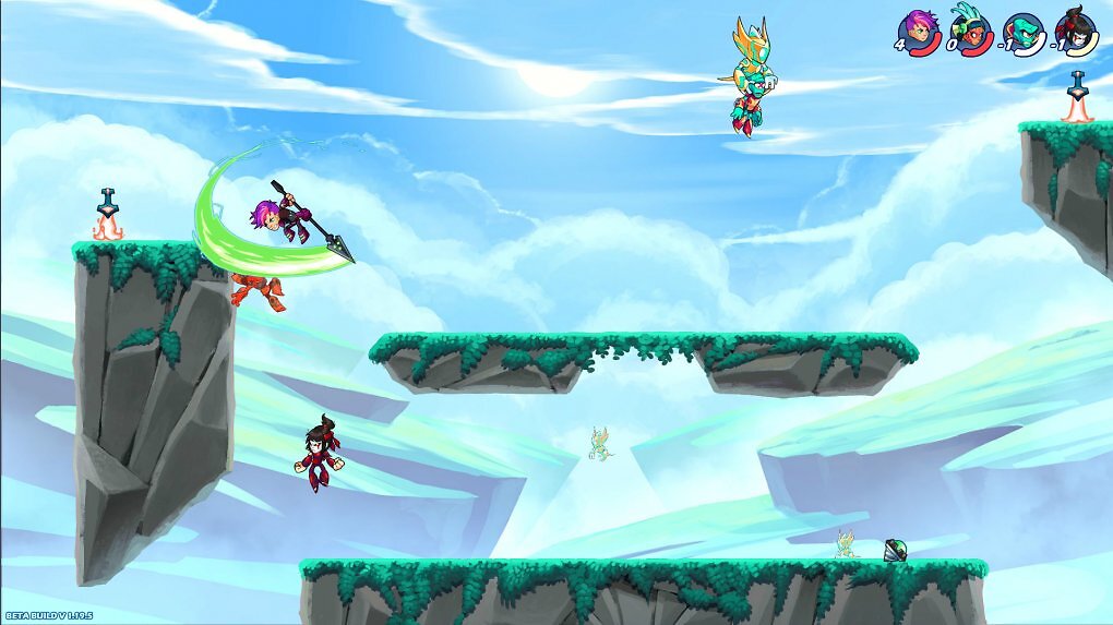 Vier Spieler in einer BRawlhalla-Runde.