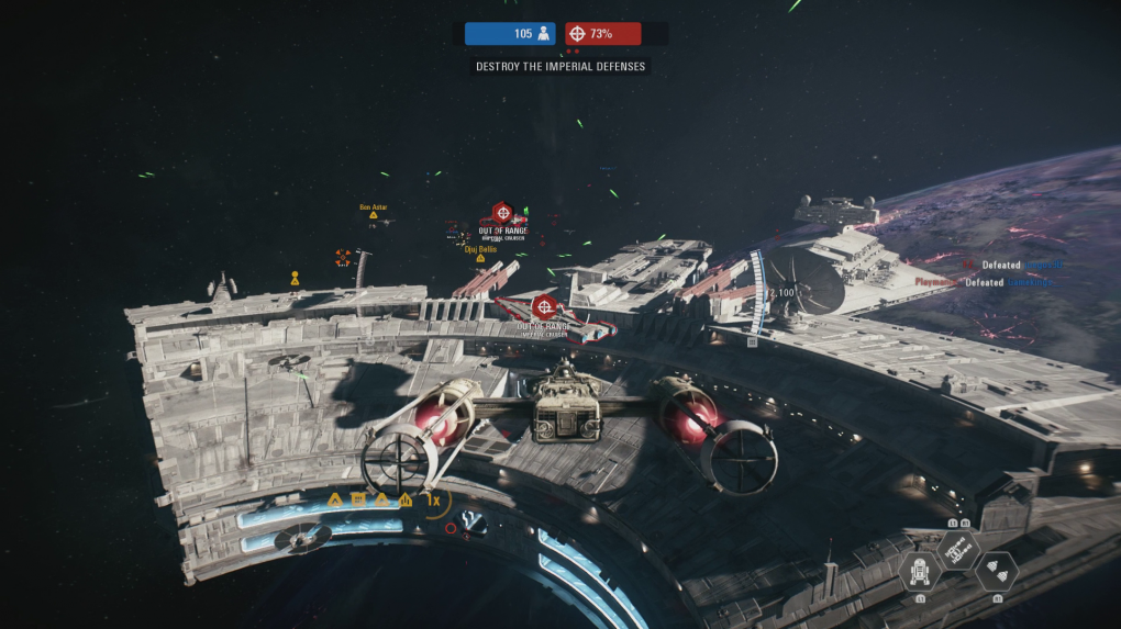 Die Weltraumschlachten sind zweifellos der beste Teil der Solo-Kampagne von Battlefront 2. Die sind zwar simpel gehalten, aber mit detailgetreu gestalteten X-Wings und TIE-Fightern Raumschiffe zur Explosion zu bringen macht einfach immer Spaß.