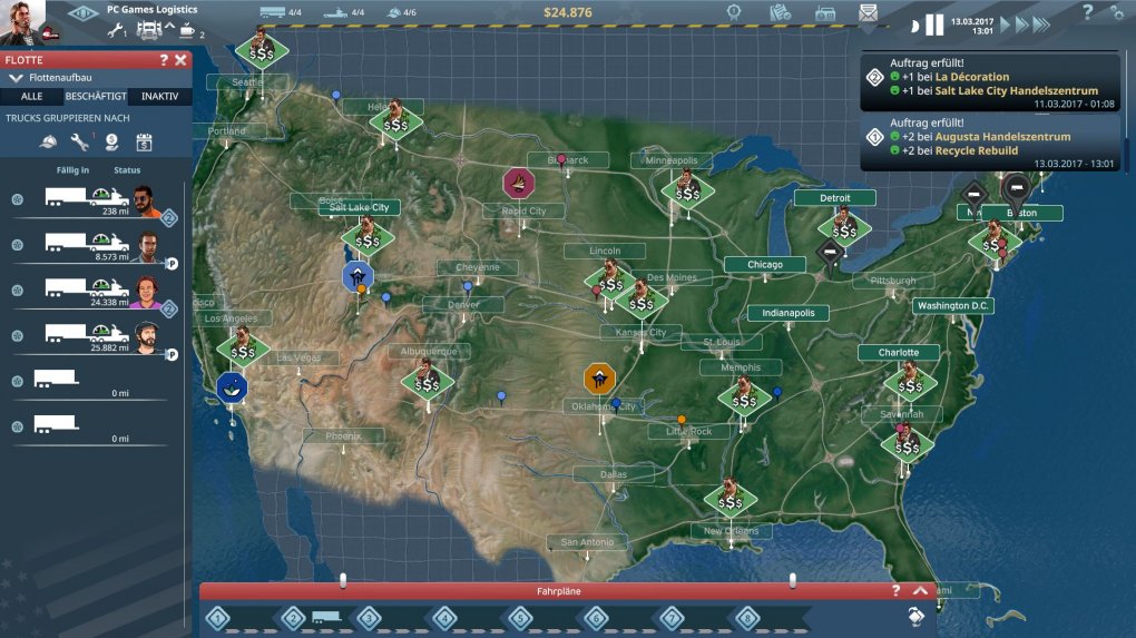 Insgesamt könnt ihr 37 Städte in Transroad USA ansteuern.