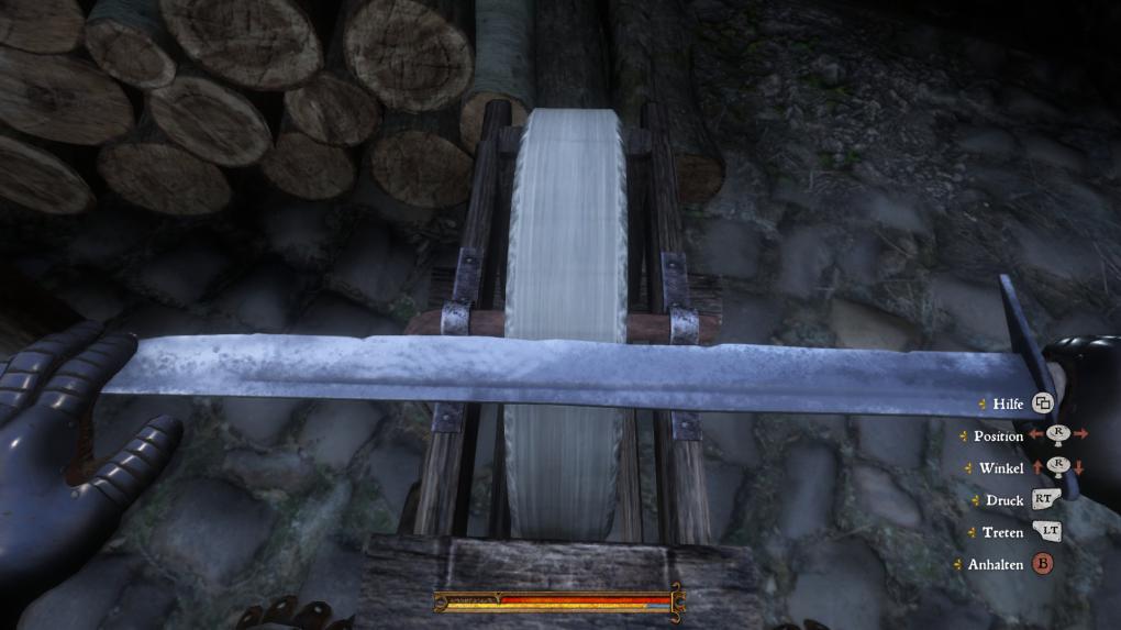 Einsteiger-Guide für Kingdom Come Deliverance: Sparfüchse nutzen Schleifsteine, um ihre Klingen kostenlos auf Vordermann zu bringen.
