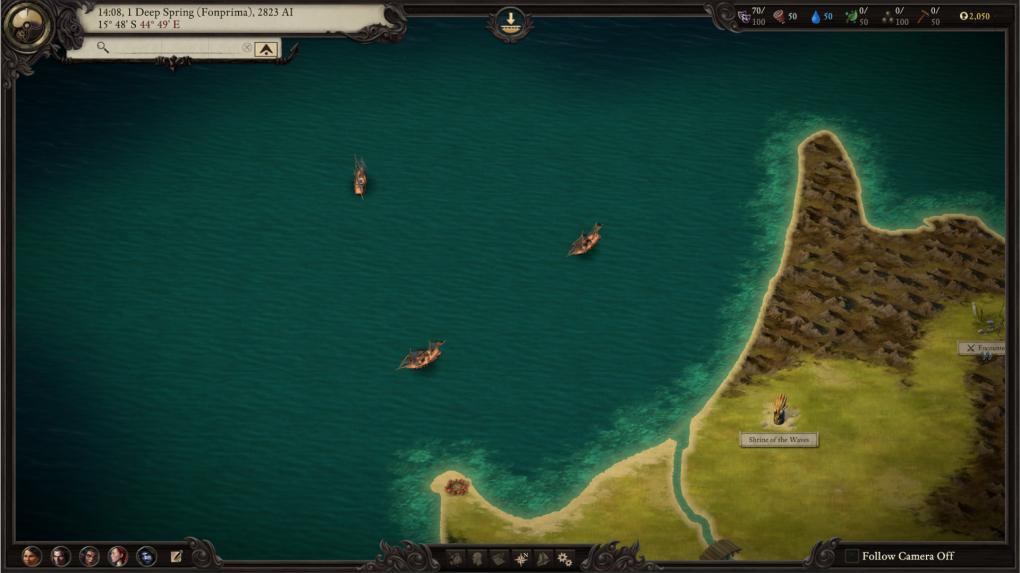 Auf der Pillars of Eternity 2-Weltkarte dirigiert ihr euer Schiff in Echtzeit – auf dem Weg zu neuen Locations kommt es zu Zufallskämpfen.