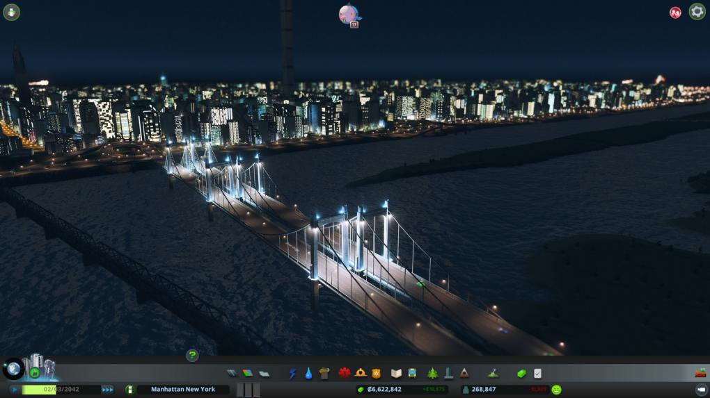Panorama einer Stadt bei Nacht in Cities: Skylines 1