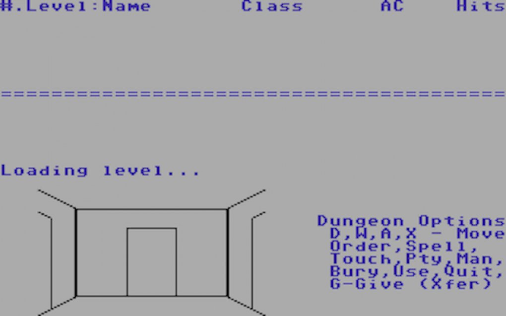 Auch in Oubliette (hier ein Bild der C64-Fassung) ist die Optik wenig spektakulär. Navigiert wurde mit den Tasten D, W, A und X.&nbsp;