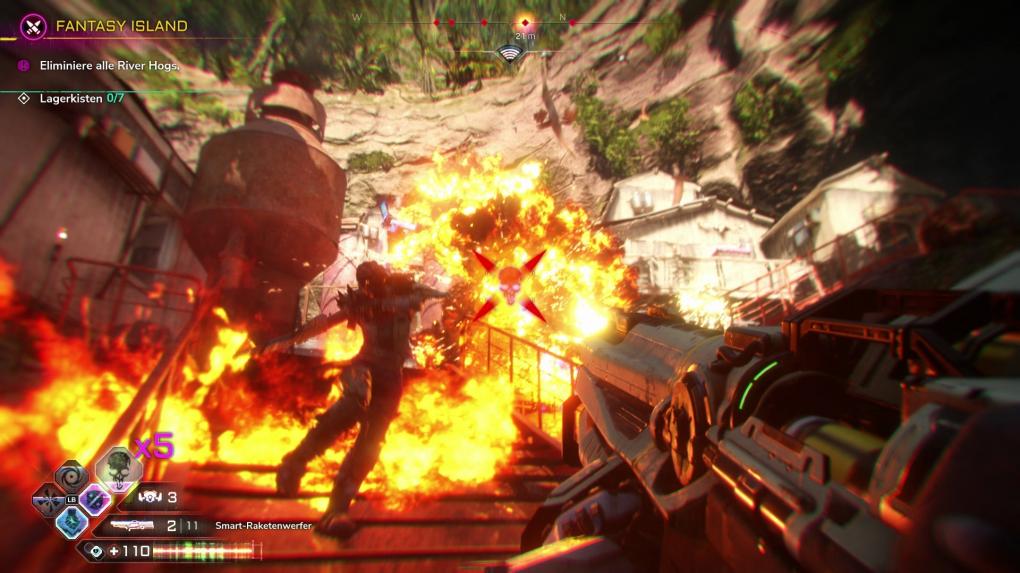 Wuchtige Explosionen und sattes Trefferfeedback sorgen für Ballerspaß auf id-Software-Niveau.