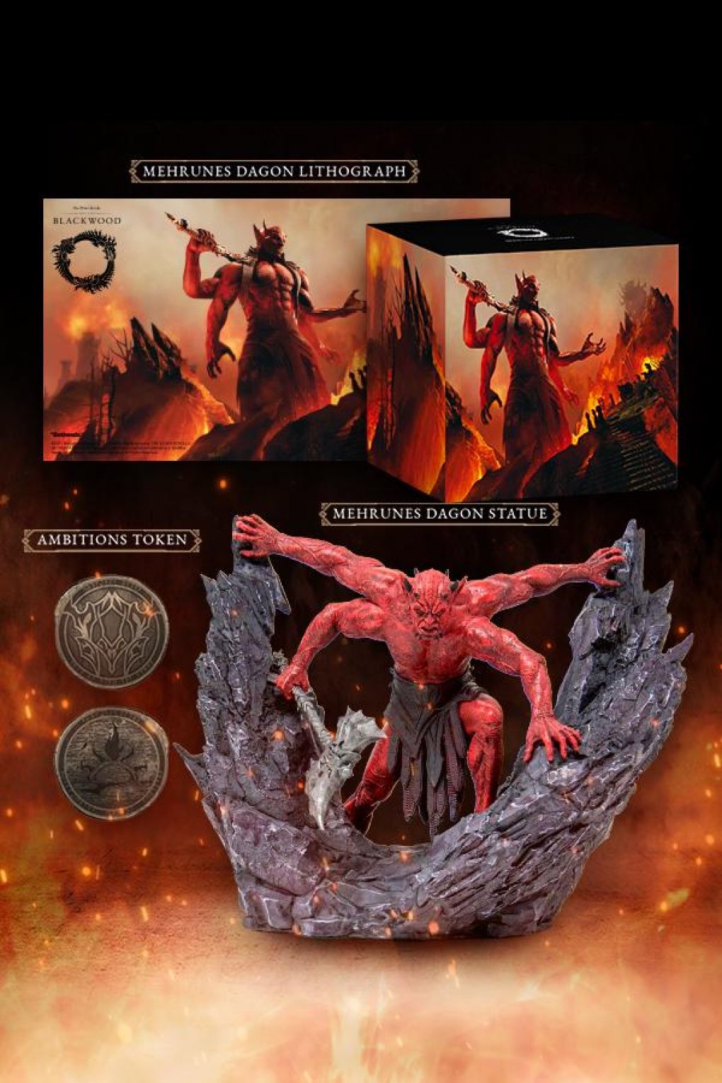 Das Premium Bundle mit einer beeindruckenden Statue von Mehrunes Dagon.