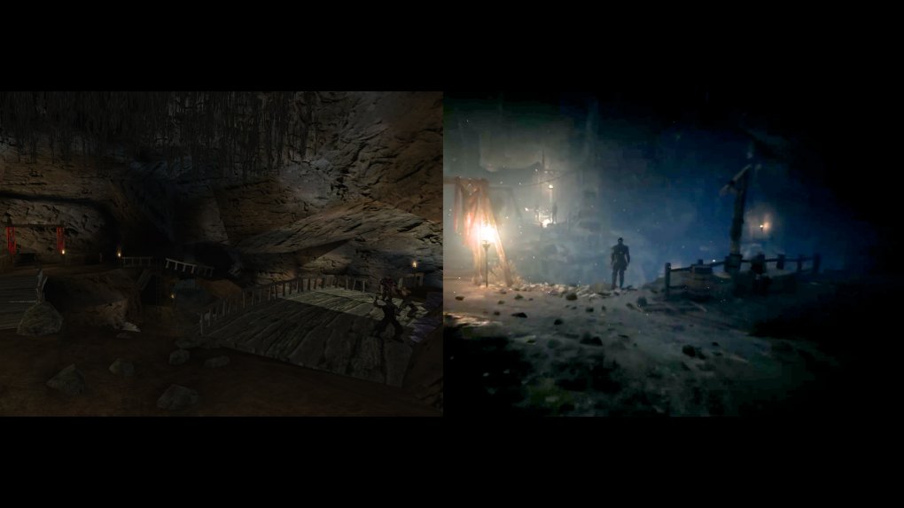 Die alte Mine im Vergleich zwischen Original und Remake