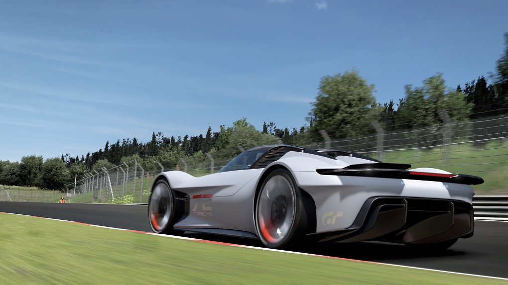futuristisches Auto auf einer Rennstrecke