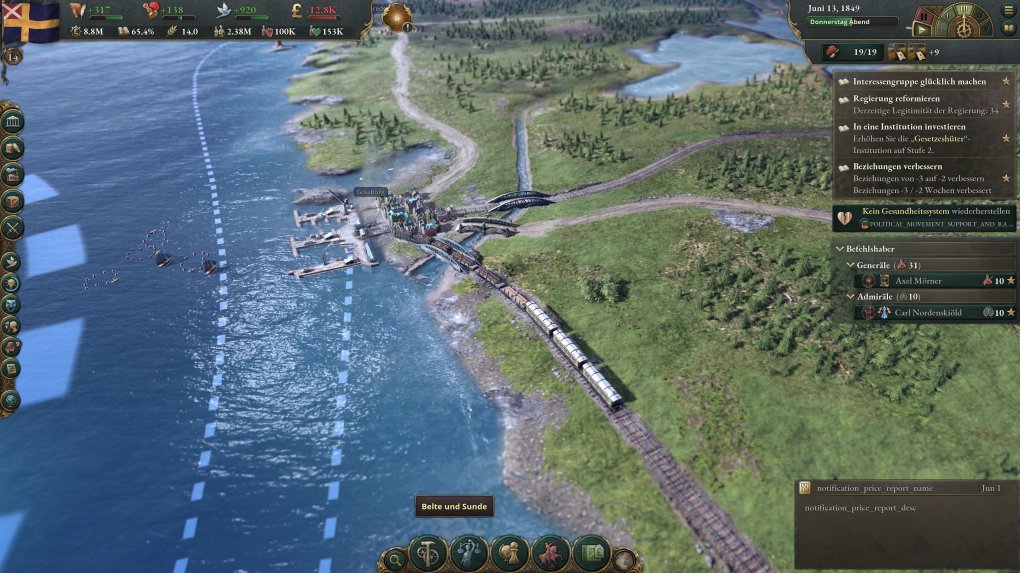 Die Eisenbahn muss in manchen Staaten erst erforscht und gebaut werden. Sie erleichtert maßgeblich den Binnenhandel und den Austausch mit benachbarten Nationen.