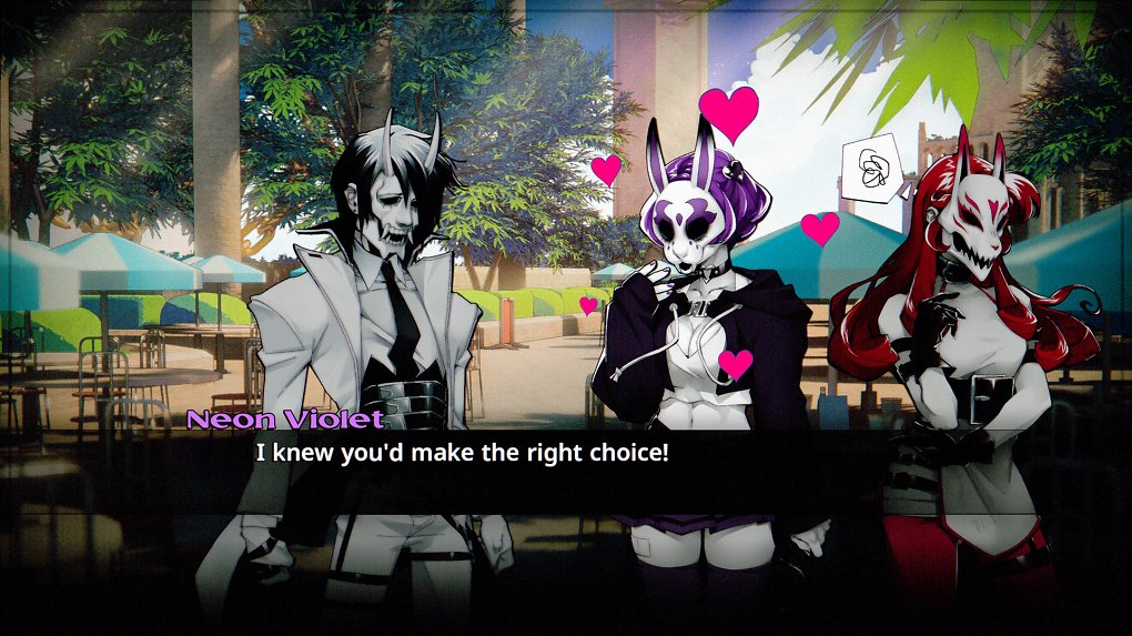 Ein Dialog im Stil eines Visual Novels.
