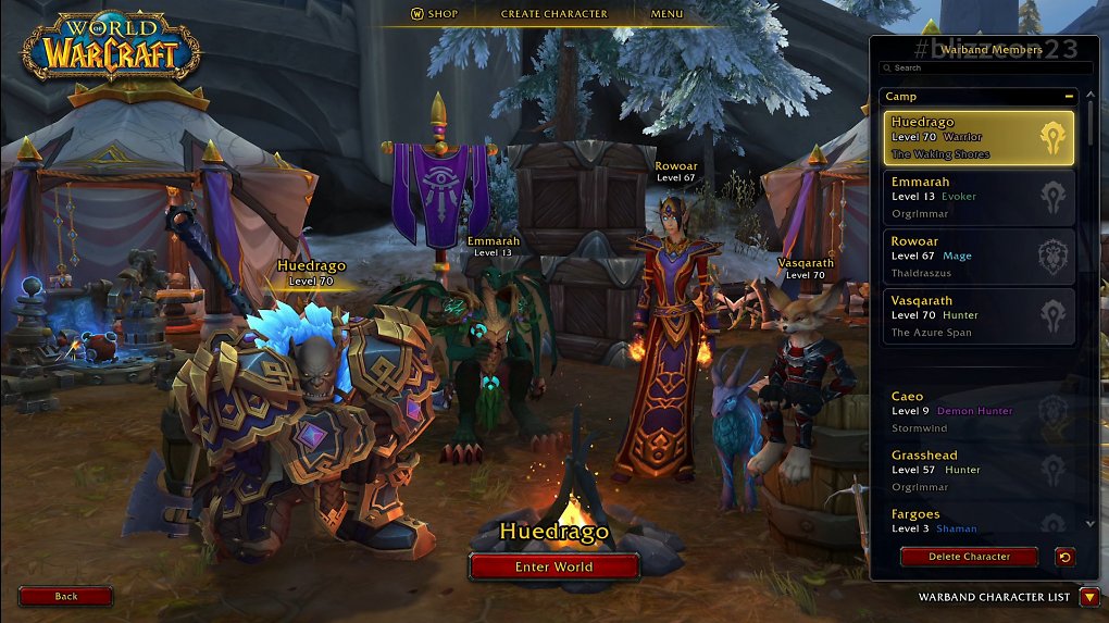 Der neue Charakterauswahl-Bildschirm zeigt eure Kriegsmeute in WoW: The War Within.