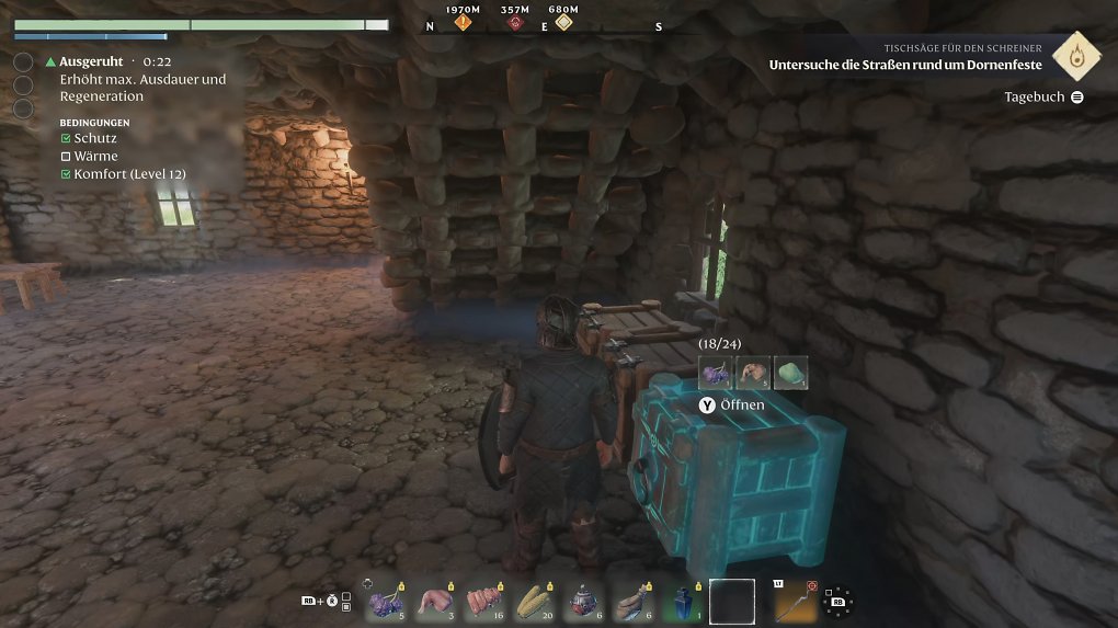 Spieler steht vor einer magischen Truhe